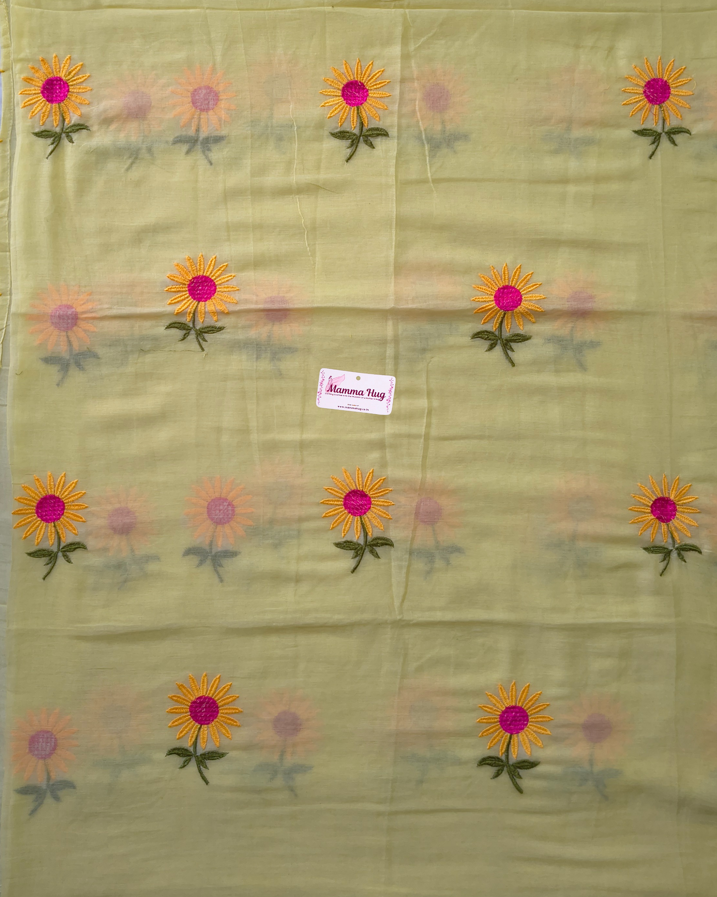 Mul Cottom Handloom Saree Flower Embroidery - Yellow