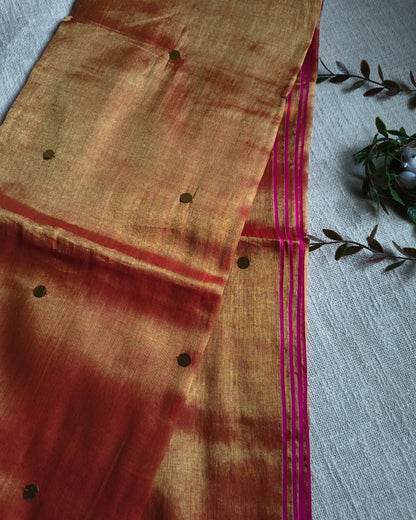 Pure Khadi Tissue Saree with Coin design - Sunset