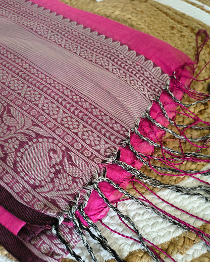 Khadi Tissue Handloom Saree with Thread Woven Border - Pink