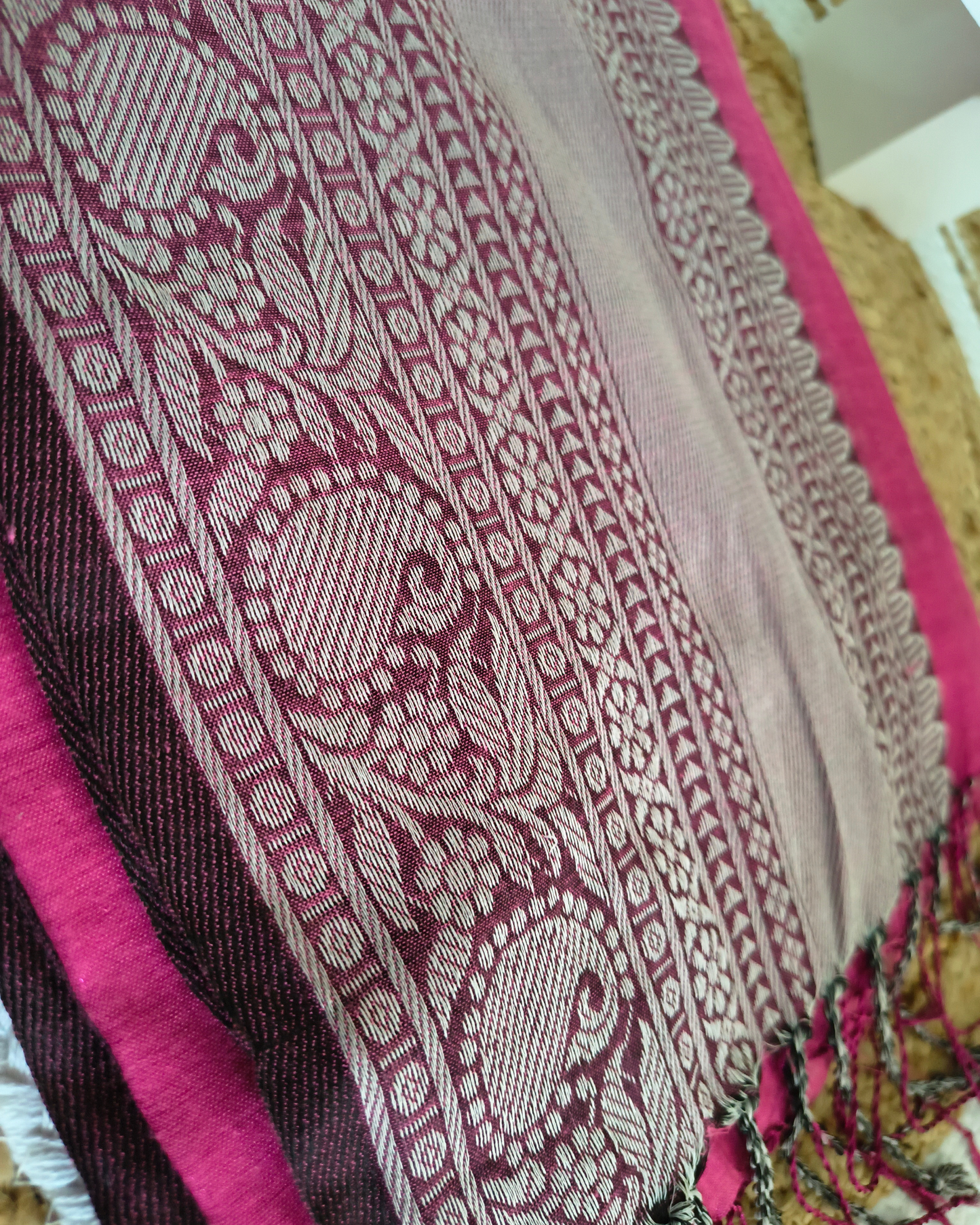 Khadi Tissue Handloom Saree with Thread Woven Border - Pink
