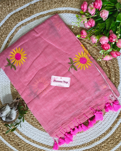 Mul Cottom Handloom Saree Flower Embroidery