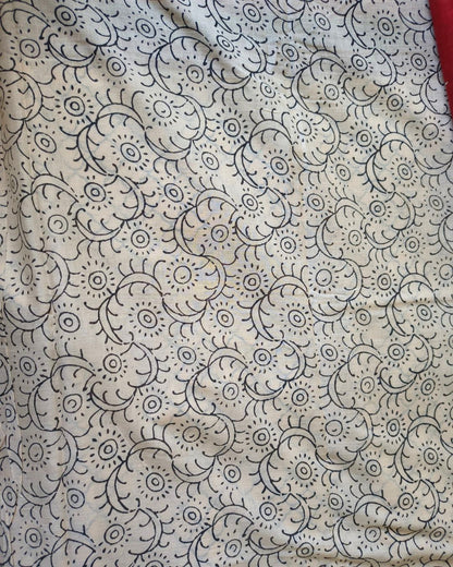 Ajrakh Block Print 120s Mul Cotton Saree - Cream MammaHug