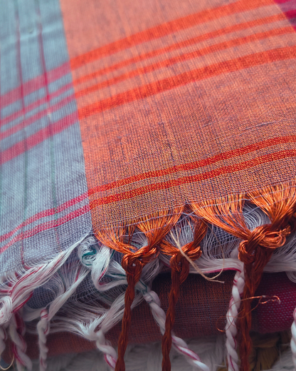 Pure Cotton Handloom Saree with Ikkat Design - Bluish grey