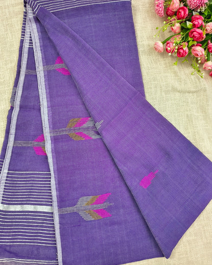 Cotton Silk Handloom Saree Woven with Silver Zari - Purple