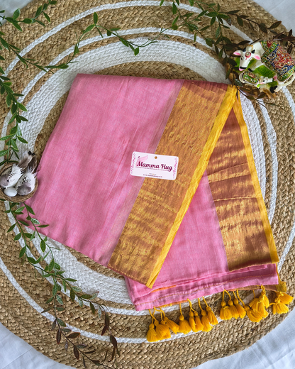 Mul Cottom Handloom Saree with Golden Border