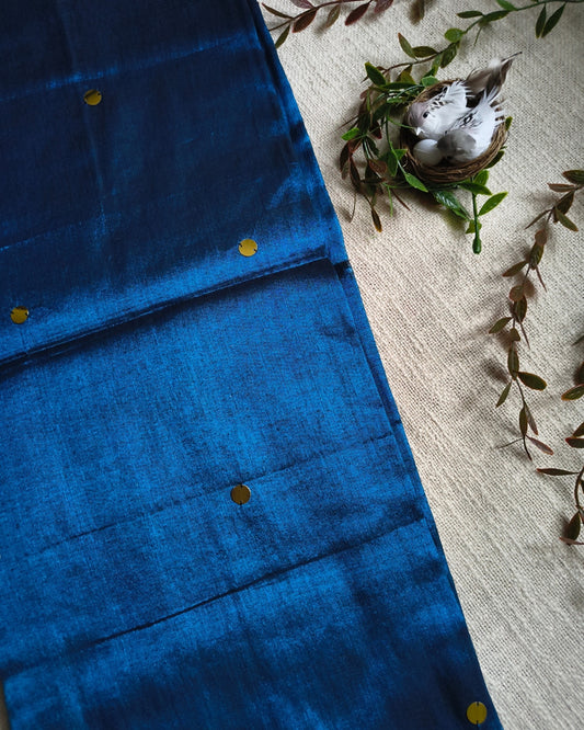 Pure Khadi Tissue Saree with Coin design - Blue