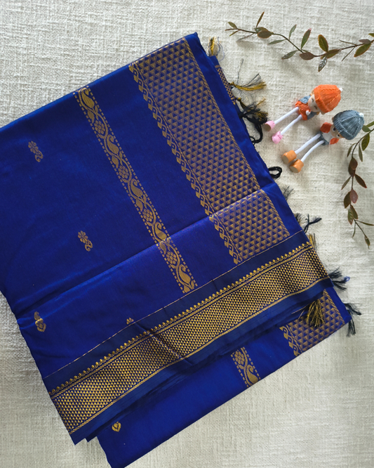 Premium Kalyani Cotton with Butta Monochromatic  - Blue