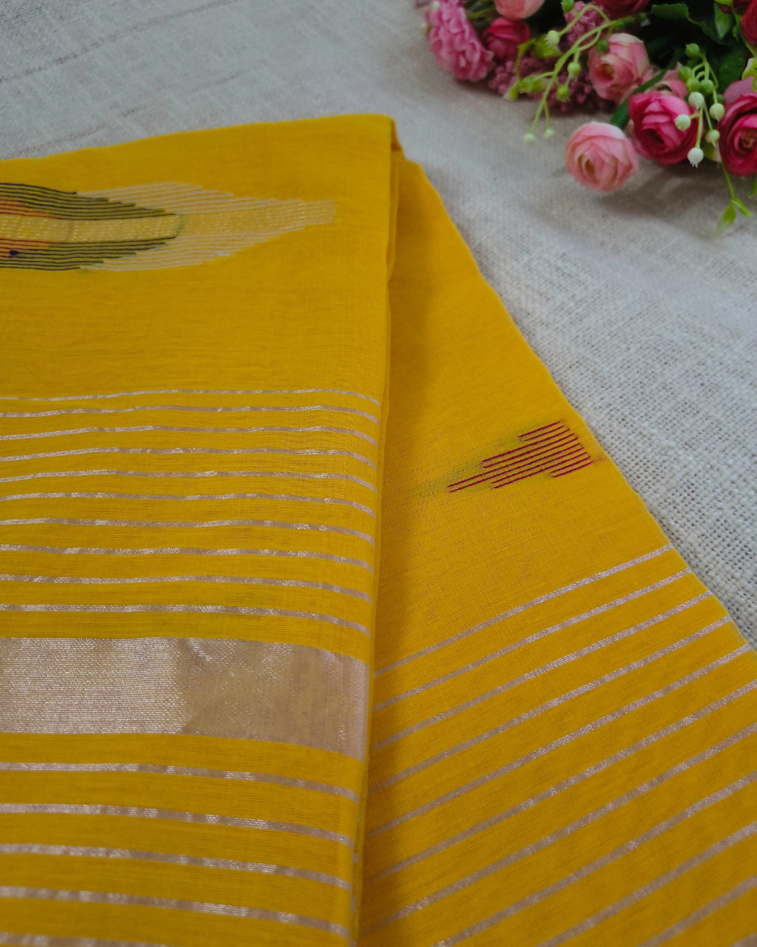 Cotton Silk Handloom Saree Woven with Silver Zari - Mango Yellow
