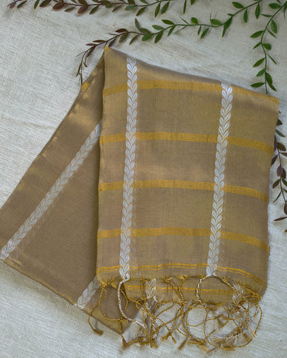 Soft Linen Tissue Saree with Golden Zari weaving - Golden