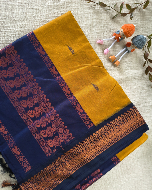 Premium Kalyani Cotton Saree with Butta - Yellow