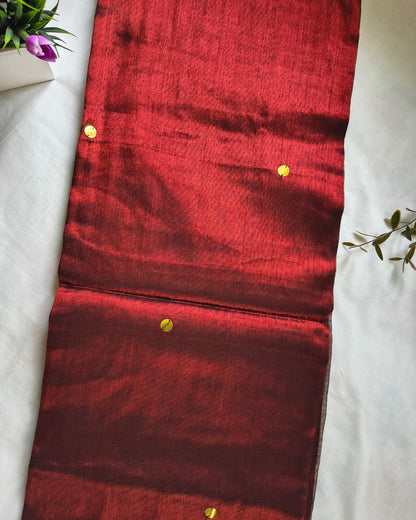 Pure Khadi Tissue Saree with Coin design - Dark Red MammaHug