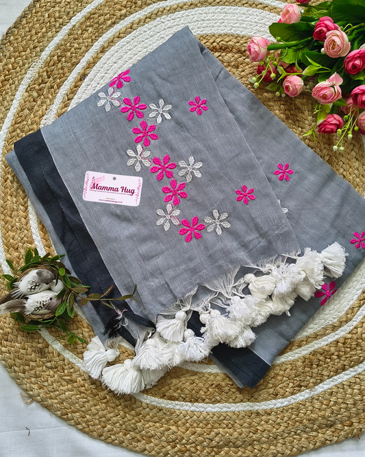 Mul Cottom Handloom Saree Flower Embroidery