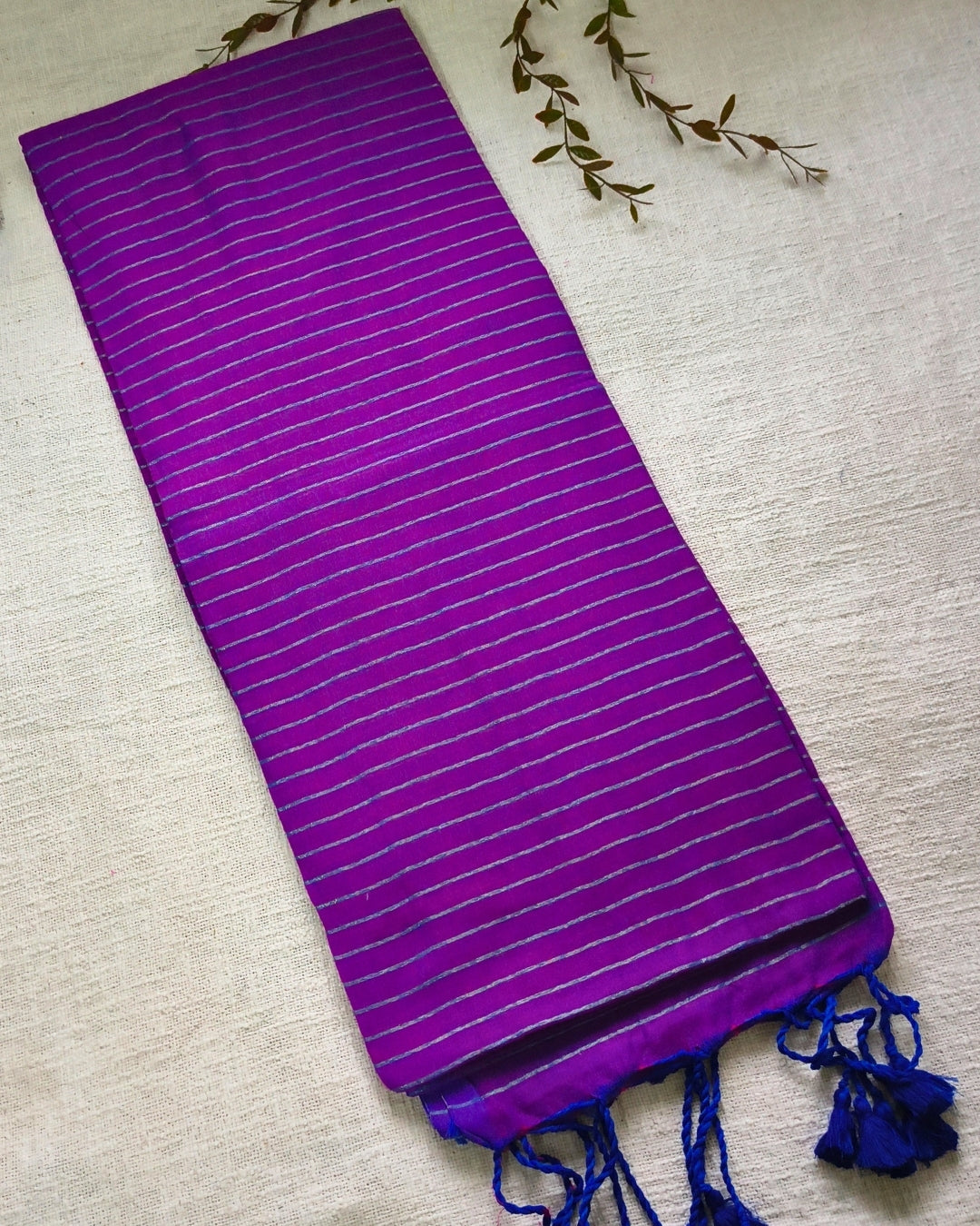 Khadi Cotton Handloom Saree with Zari Stripes - Purple