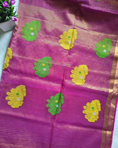 Handloom Tissue Linen with Jamdhani Weaving Buttas - Magenta MammaHug