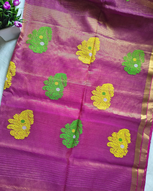 Handloom Tissue Linen with Jamdhani Weaving Buttas - Magenta MammaHug
