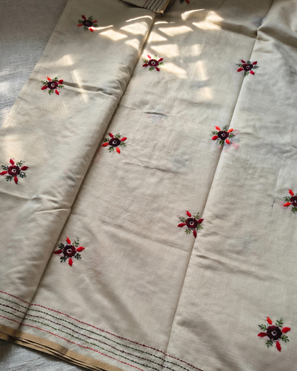 Chanderi silk cotton with kantha stitch floral design - Maroon MammaHug
