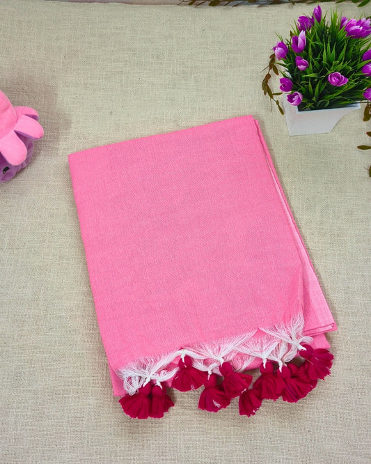 Khadi Cotton Handloom Saree Plain - Pink