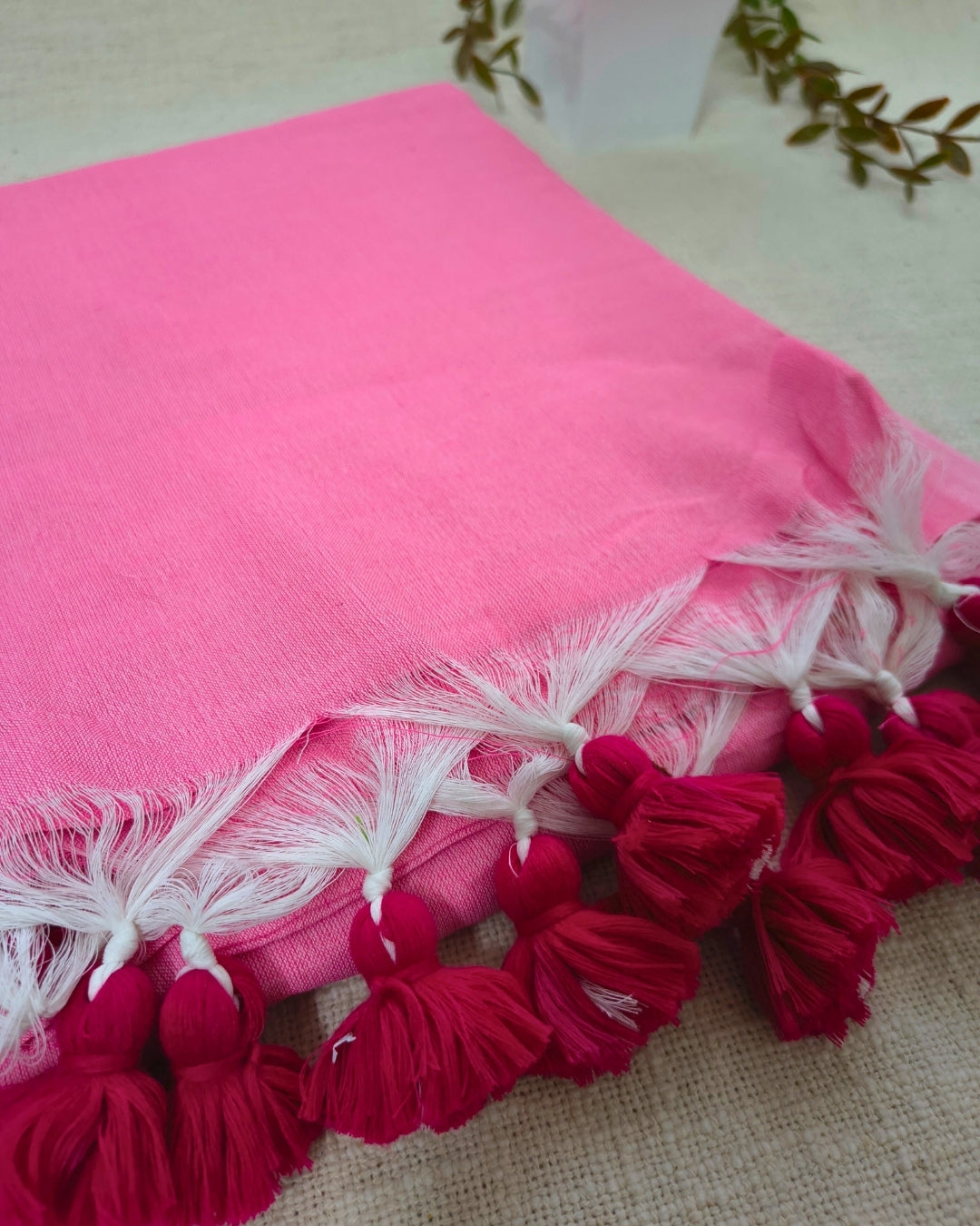 Khadi Cotton Handloom Saree Plain - Pink