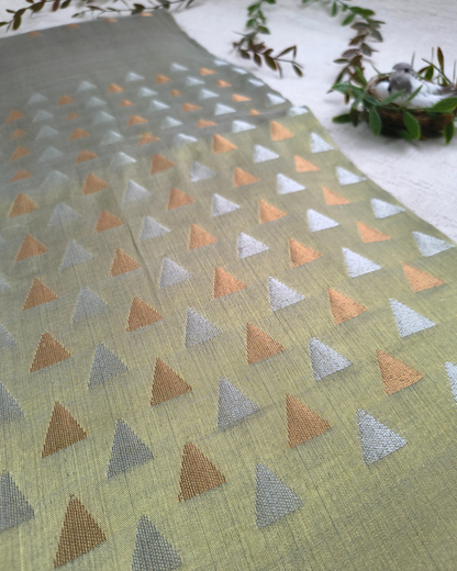 Linen Tissue Saree with Golden Silver Zari weaving - Golden Sage