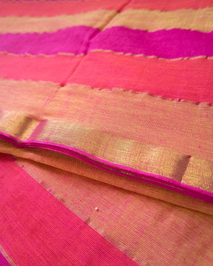 Premium Rainbow Mul Cotton Handloom Saree with Beautiful tassels - Red