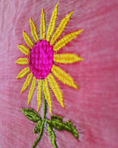 Mul Cottom Handloom Saree Flower Embroidery