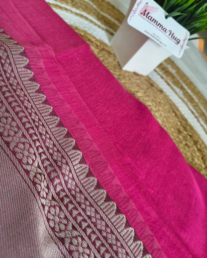 Khadi Tissue Handloom Saree with Thread Woven Border - Pink