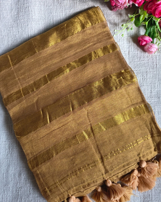 Linen Tissue Saree Plain - Golden MammaHug