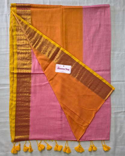 Mul Cottom Handloom Saree with Golden Border