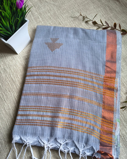Pure Cottom Handloom Saree with Copper Zari weaving - Light Grey