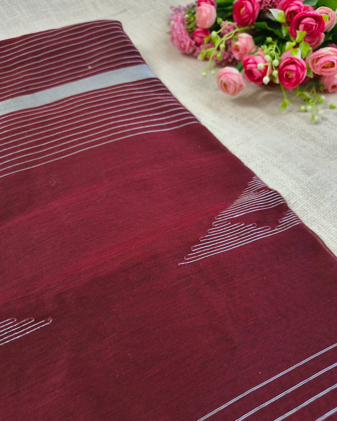 Cotton Silk Handloom Saree Woven with Silver Zari - Maroon