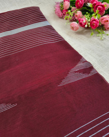 Cotton Silk Handloom Saree Woven with Silver Zari - Maroon