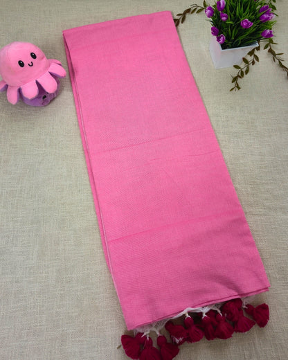 Khadi Cotton Handloom Saree Plain - Pink