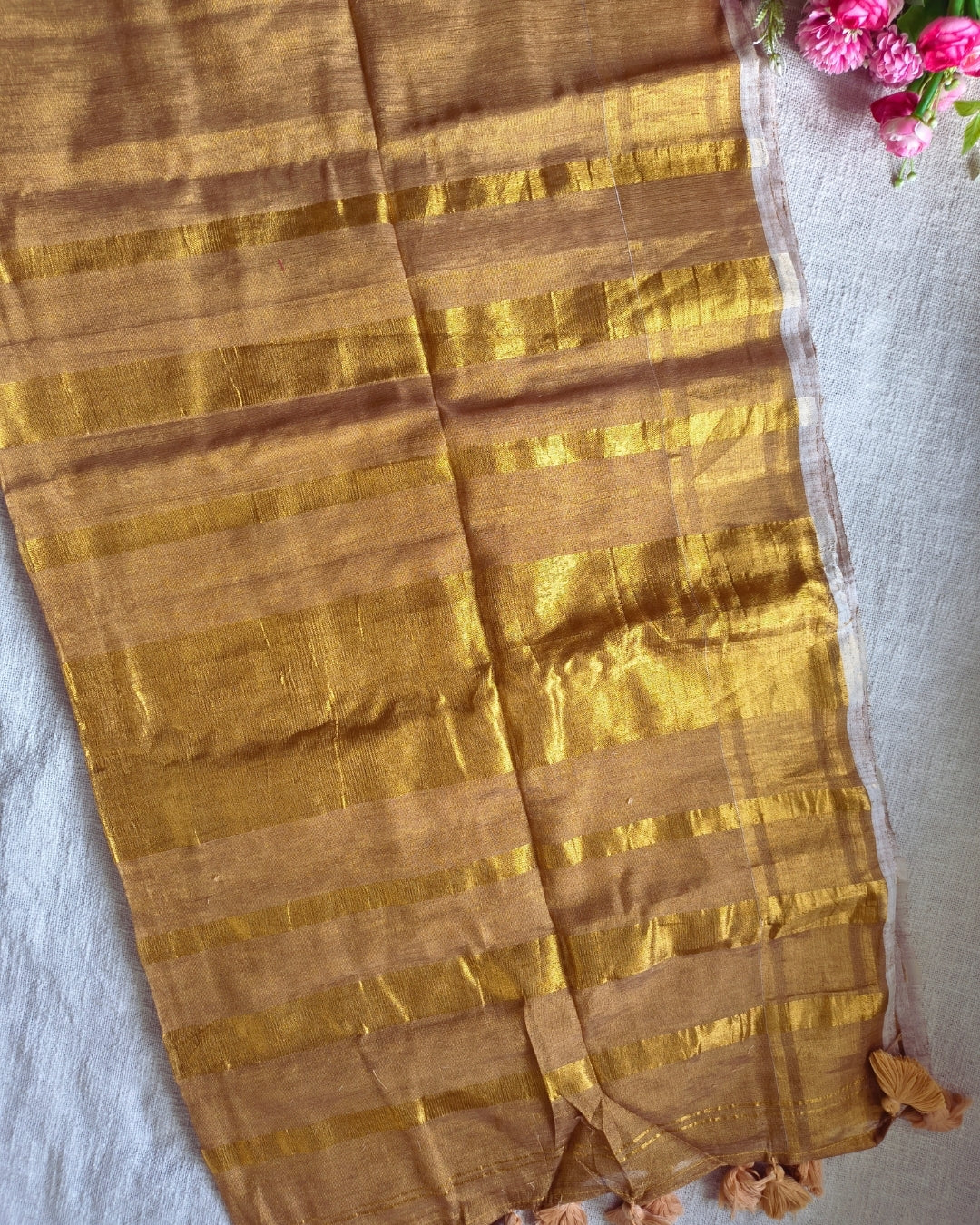 Linen Tissue Saree Plain - Golden MammaHug