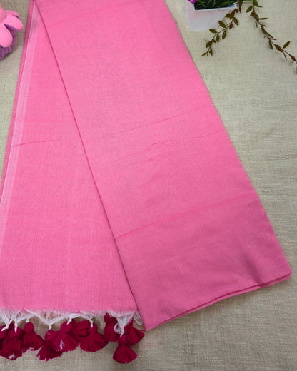 Khadi Cotton Handloom Saree Plain - Pink