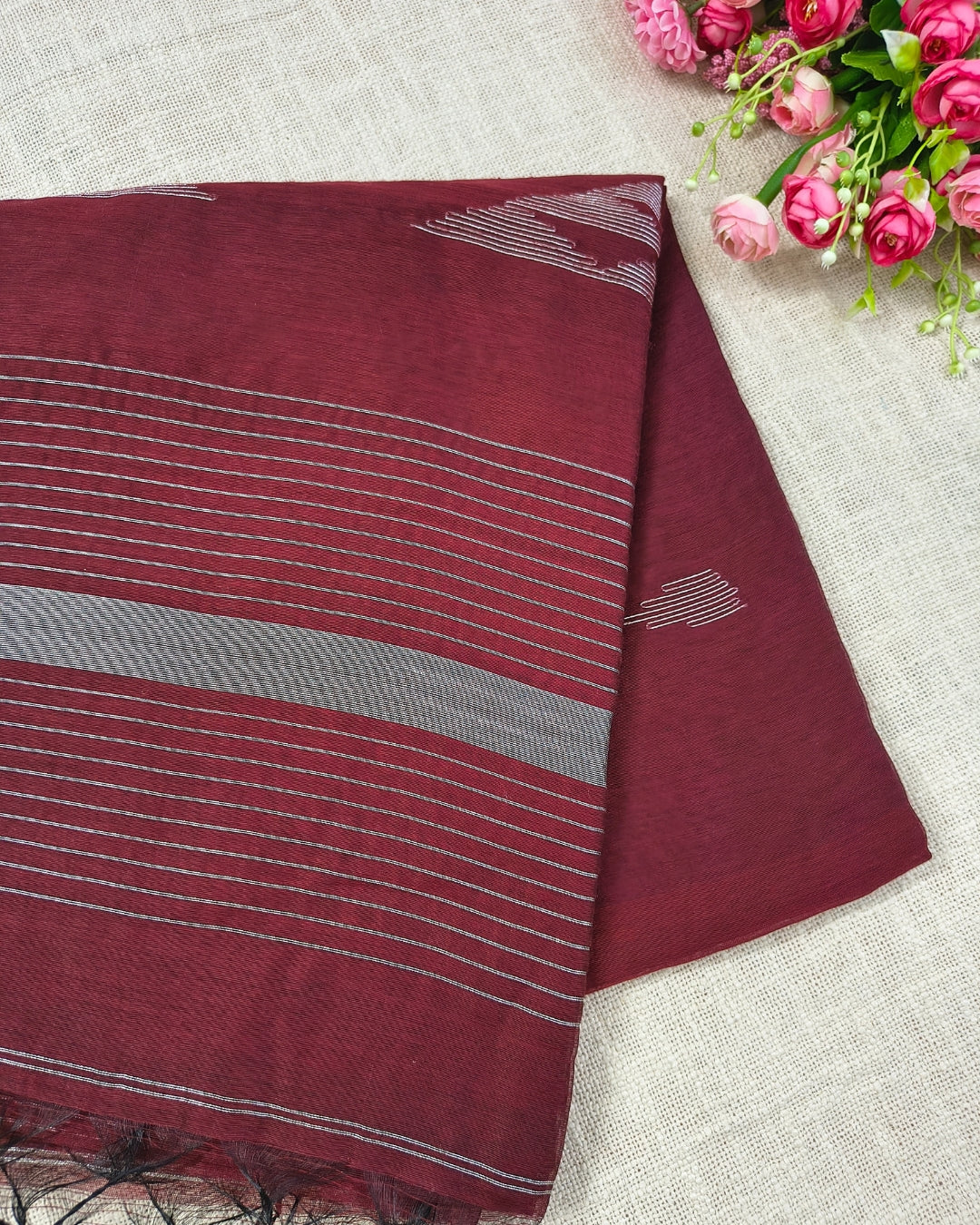 Cotton Silk Handloom Saree Woven with Silver Zari - Maroon