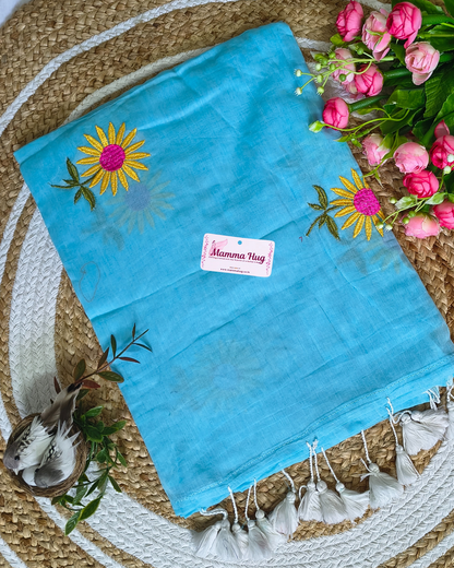 Mul Cottom Handloom Saree Flower Embroidery