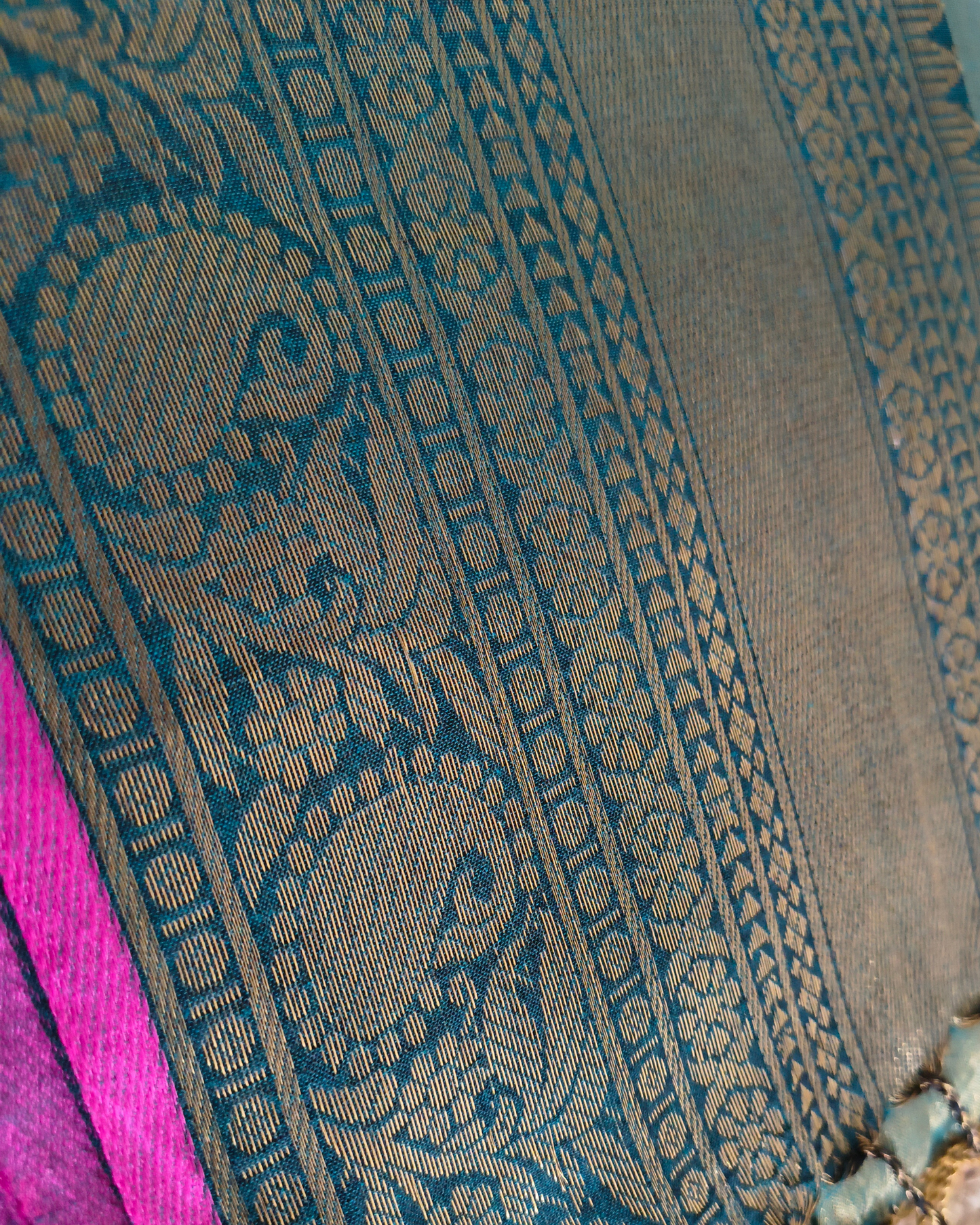 Khadi Tissue Handloom Saree with Thread Woven Border - Copper Green