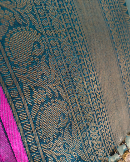 Khadi Tissue Handloom Saree with Thread Woven Border - Copper Green