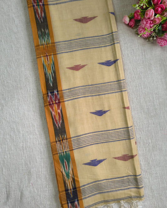 Pure Cottom Handloom Saree - Ikkat - Sandal