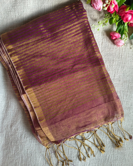 Linen Tissue Saree Plain - Cherry Red MammaHug