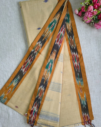 Pure Cottom Handloom Saree - Ikkat - Sandal