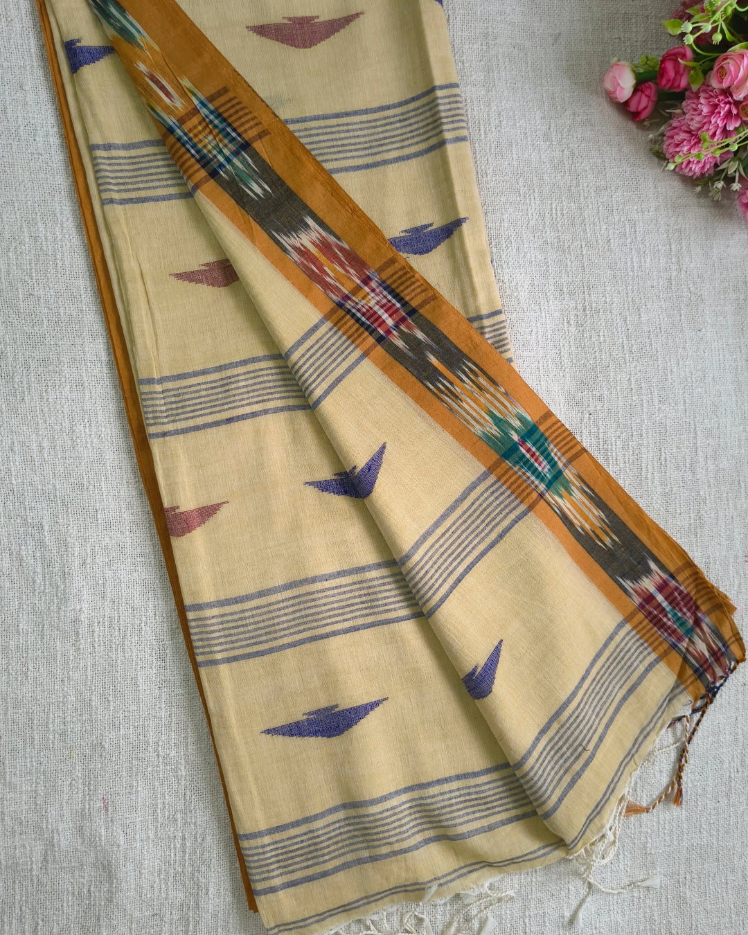 Pure Cottom Handloom Saree - Ikkat - Sandal