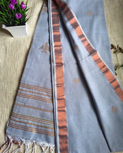 Pure Cottom Handloom Saree with Copper Zari weaving - Light Grey