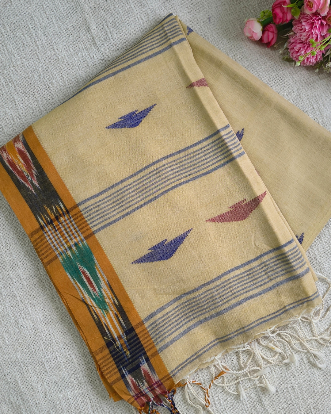 Pure Cottom Handloom Saree - Ikkat - Sandal