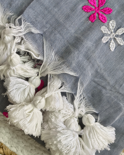 Mul Cottom Handloom Saree Flower Embroidery