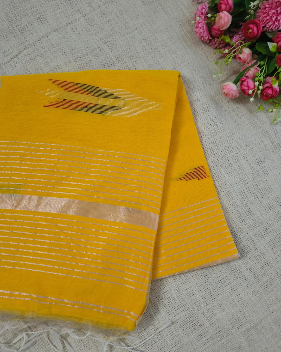 Cotton Silk Handloom Saree Woven with Silver Zari - Mango Yellow