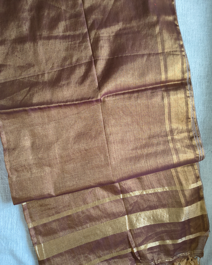 Soft Linen Tissue Saree Plain - Golden Chocolate MammaHug