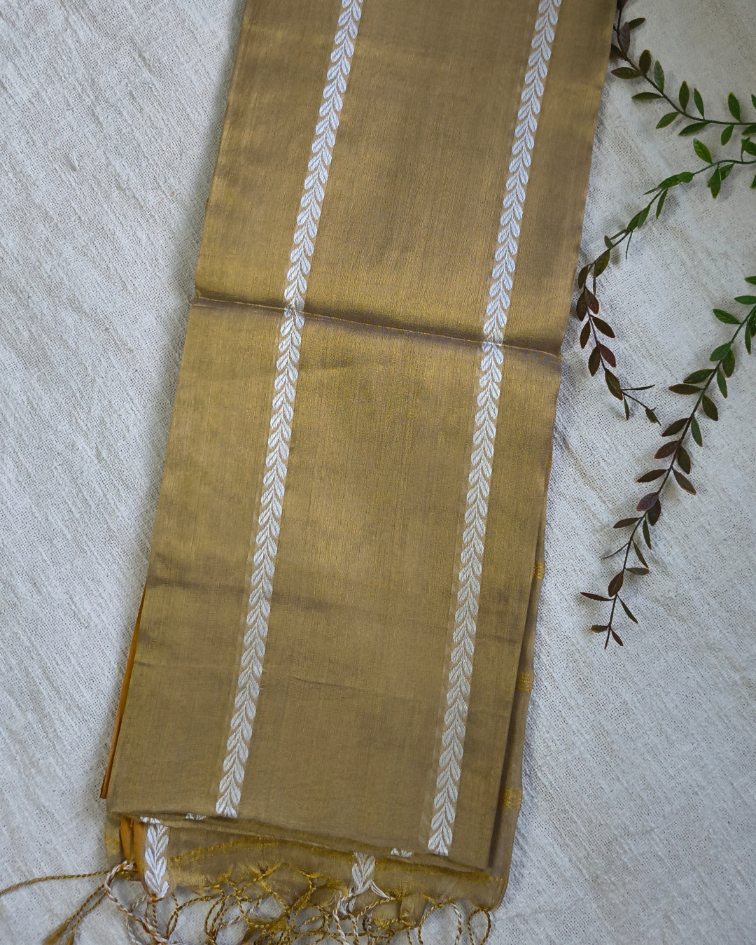 Soft Linen Tissue Saree with Golden Zari weaving - Golden