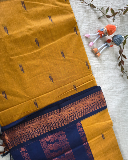 Premium Kalyani Cotton Saree with Butta - Yellow
