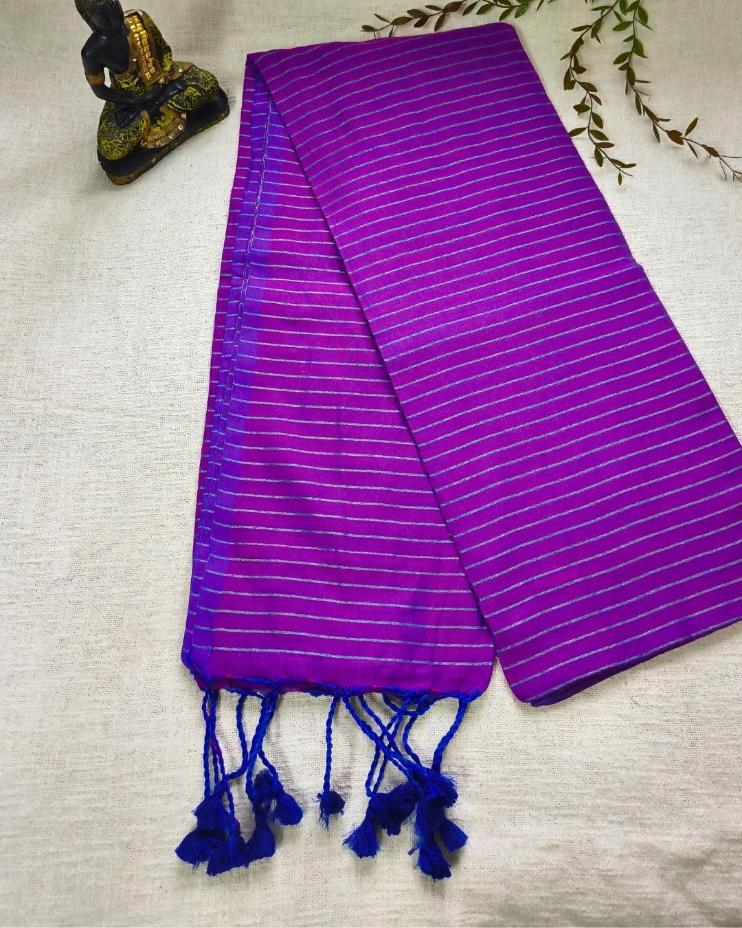 Khadi Cotton Handloom Saree with Zari Stripes - Purple